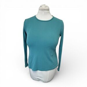 Talbots Women’s Petite Long Sleeve Pima Cotton Tee Modern Classic Casual Teal SP